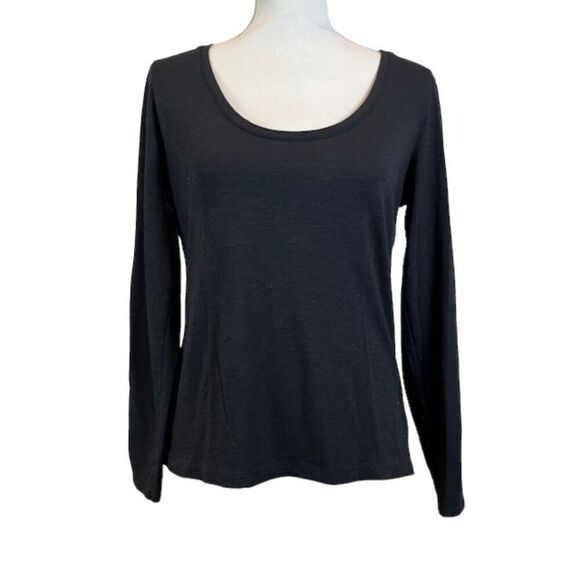 Joie Scoop Neck Long Sleeve Black Top Stretch Size Medium - Picture 1 of 7